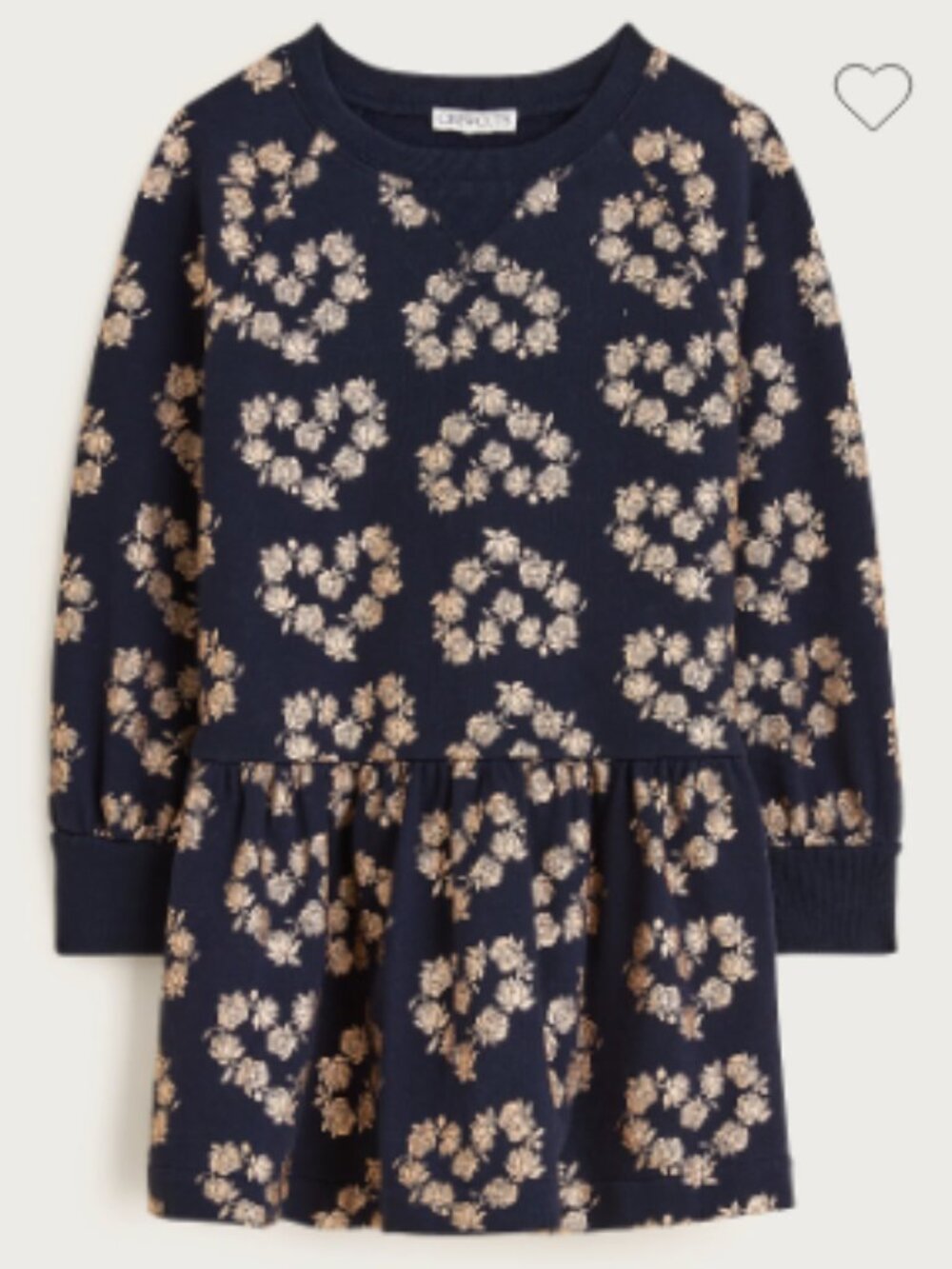 J. Crew Girls Sweatshirt Dress with Hearts Navy with Gold 100% Cotton 10 L NWT